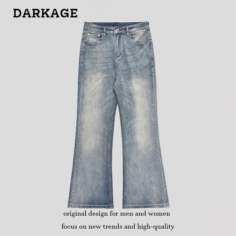 Dark Blue Washed High Street Flared Jeans