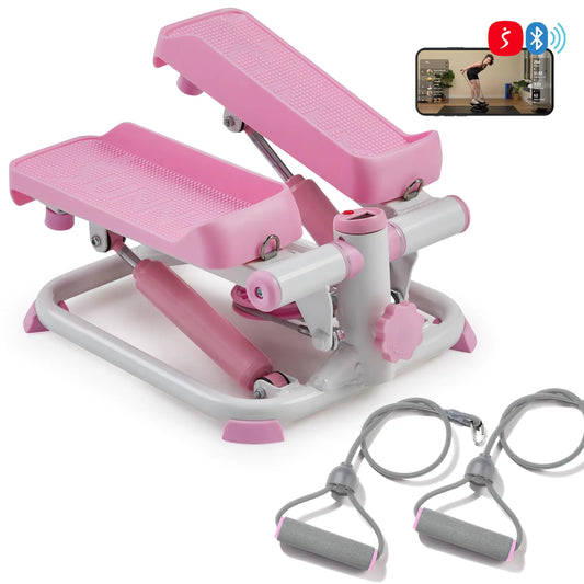 Sunny Health & Fitness Smart Mini Steppers for Exercise at Home Stair Step Stepper Full-Body Workout Gym Equipment Machine Free SunnyFit App Connection Pink - P2000SMART